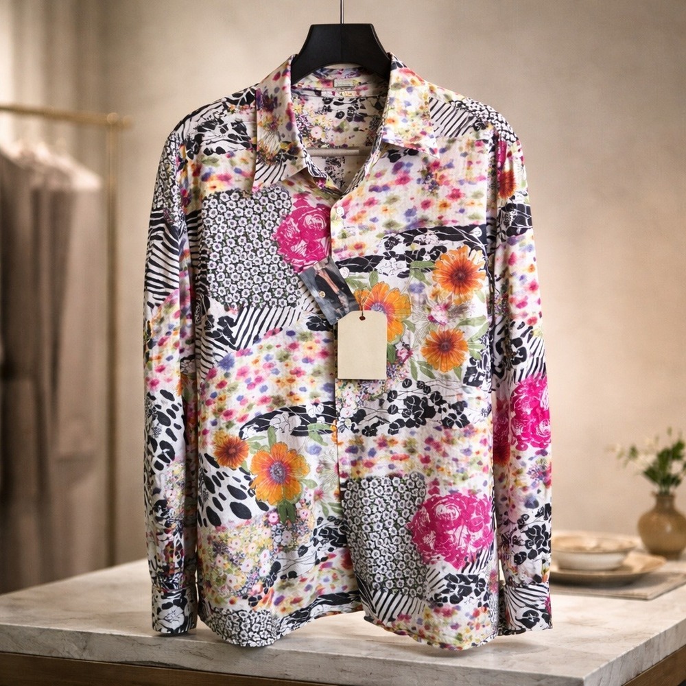 Vizzini Guanto Mens XXL Floral Patchwork Button Down Shirt Multicolor 7488 NWT